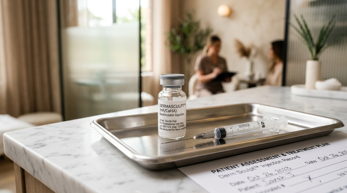 Bioestimulador híbrido Lenisna con ácido poli D,L-láctico y ácido hialurónico en clínica estética de Miraflores